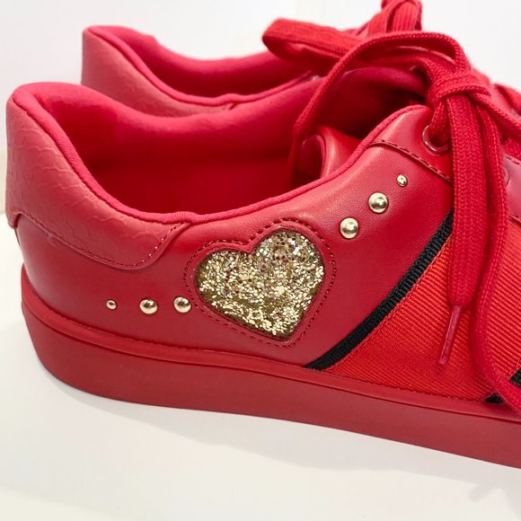Aldo Red Sneakers Gold Glitter Heart Size 9M - Picture 10 of 12